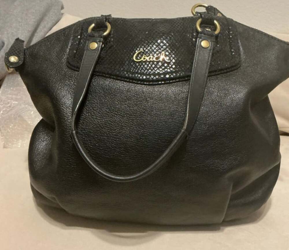 Coach Ashley Leather Snake Skin Satchel Black Handbag